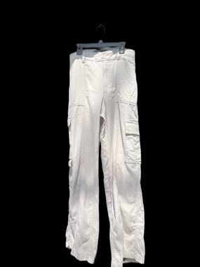 Hollister Ultra High-Rise Baggy Cargo Pants - Beige Linen Blend - Size Medium